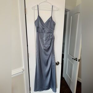 Azazie Maci Dusty Blue Stretc Satin